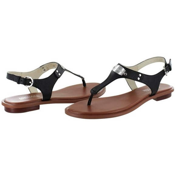 MICHAEL Michael Kors Women's Leather MK Plate T-Strap Thong Sandals NWOB - Picture 2 of 6
